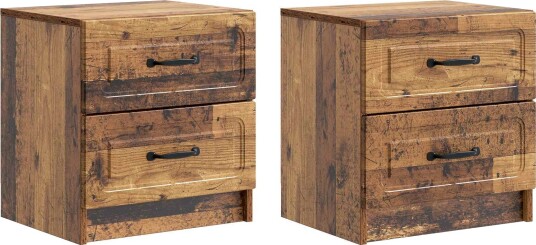 Nattbordskap med skuff 2 pcs Gammelt tre 43 x 34,5 x 44,5 cm