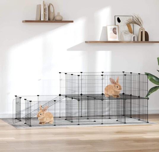 Vidaxl Dyrebur 44 Paneler Med Dør Svart 35X35 cm Stål