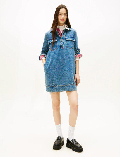 Tommy Jeans Tjw Pullover Denim Dress   Blue   S
