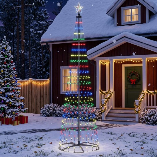 vidaXL LED-juletre 250 cm 470 LED-lys Flerfarget Stål Hvit