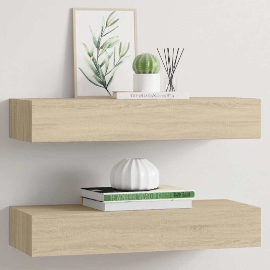 vidaXL Veggmonterte skuffehyller 2 stk eik 60x23,5x10 cm MDF
