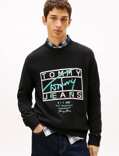 Tommy Jeans Tjm Reg Signature Sweater Ext   Black   XS
