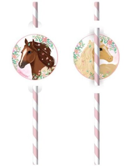 Amscan 8 stk Stripete Sugerør med Hester Beautiful Horses 9909880