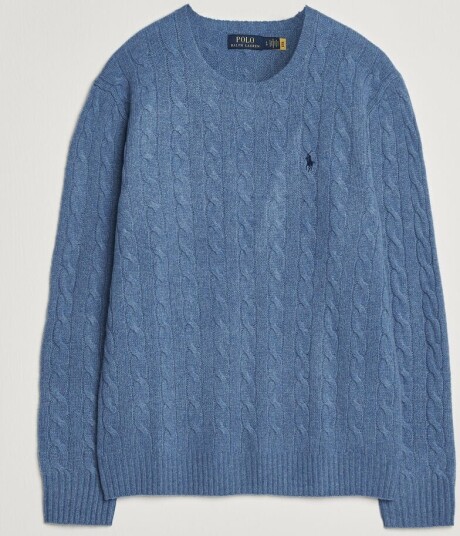 Polo Ralph Lauren Wool/Cashmere Cable Crew Neck Blue Borage Heather