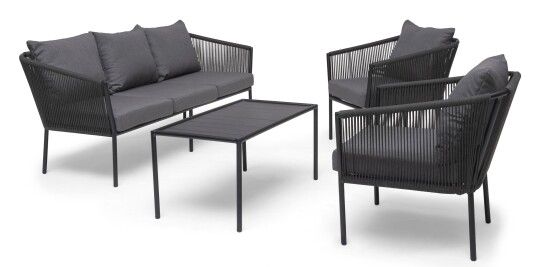 Hillerstorp Lersund sofagruppe Svart/grå 3-seter sofa, 2 lenestoler & bord Svart