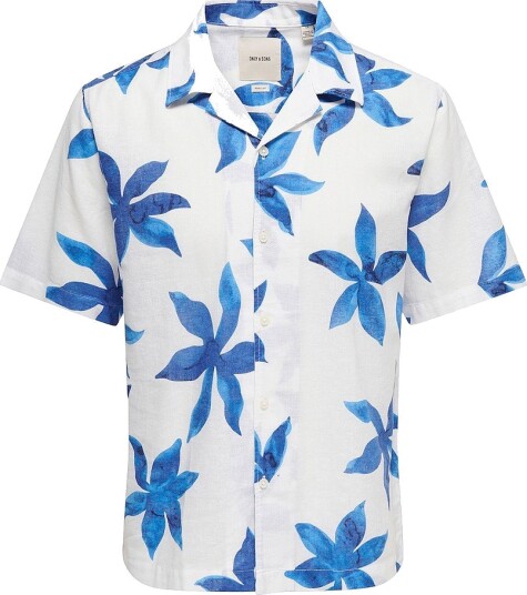 ONLY & SONS Skjorte onsCaiden Reg Fit Aop Linen Blend Hvit