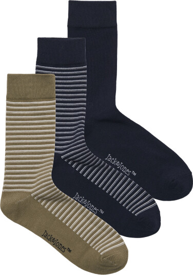 Jack & Jones Jacleo Stripe Socks 3 Pack - Navy - ONE SIZE