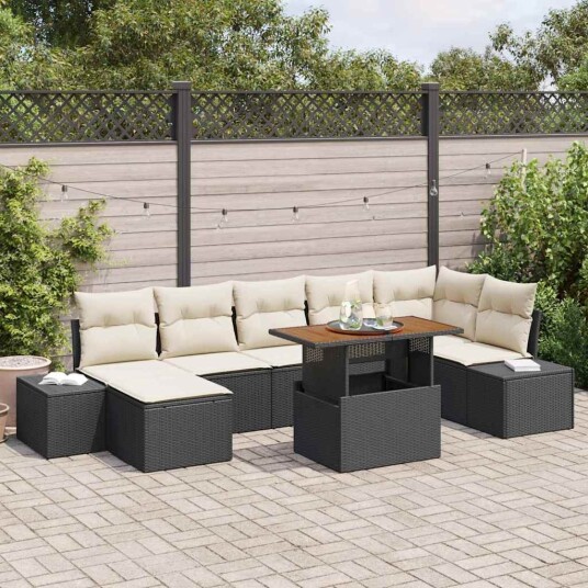 vidaXL Hagesofa Set 8 stk. Svart og krem