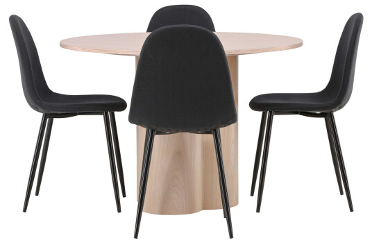 Venture Design Olivia & Polar spisegruppe Svart/whitewash 4 stoler & bord 110 cm