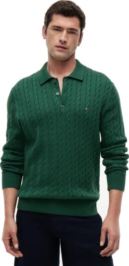 Tommy Hilfiger Classic Cotton Cable Ls Polo Green XL Tommy Hilfiger Classic Cotton Cable Ls Polo Green XL