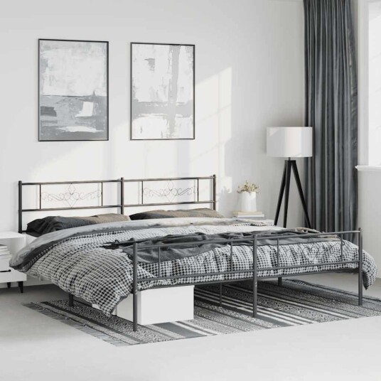 Sengeramme i metall med hode og fotgavl svart 183x213 cm Sengeramme i metall med hode og fotgavl svart 183x213 cm
