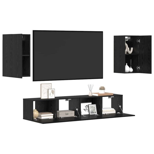 TV benksett 4 pcs Svart eik 160 x 30 x 30 cm Konstruert tre