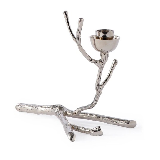 Polspotten Twiggy Lysestake XS 14 cm Sølv - Skulpturelt Design med Messingfinish