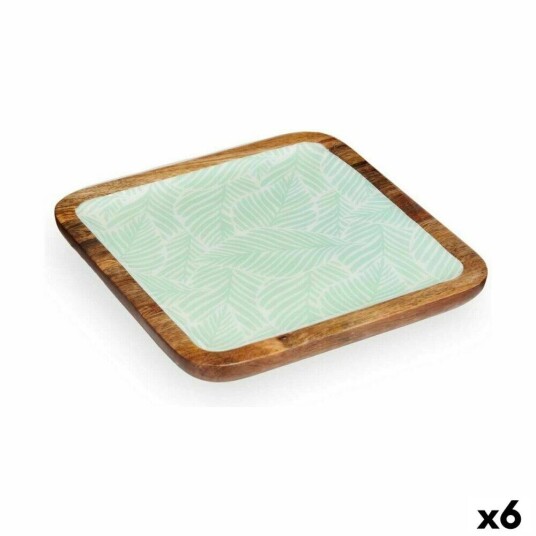 Gift Decor Bordduk 25 X 25 Cm Blad Av Plante Hvit Brun Grønn Harpiks Treverk Av Mangotre (6 Enheter)