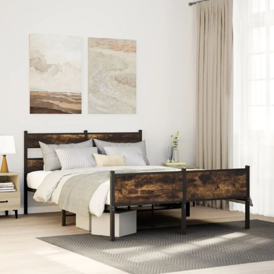 Sengeramme uten madrass røkt eik 150x200 cm konstruert tre 8721158378279 Sengeramme uten madrass røkt eik 150x200 cm konstruert tre 8721158378279