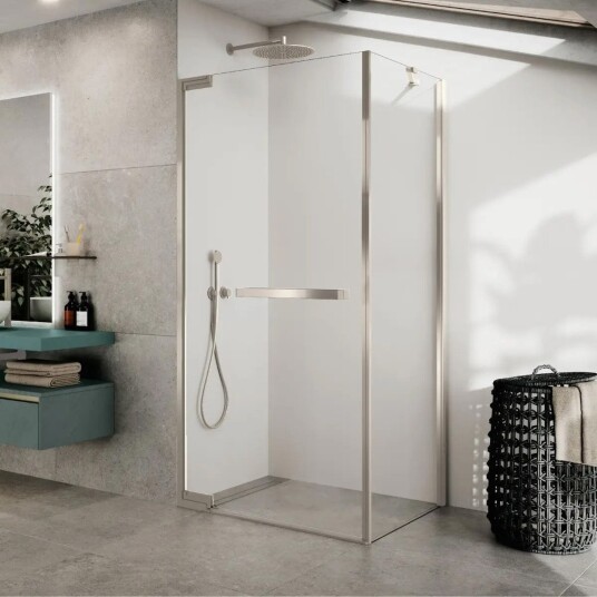 Novellini N180 FG Sidefastfelt 80-120cm Børstet Stål / 90cm Klart Glass