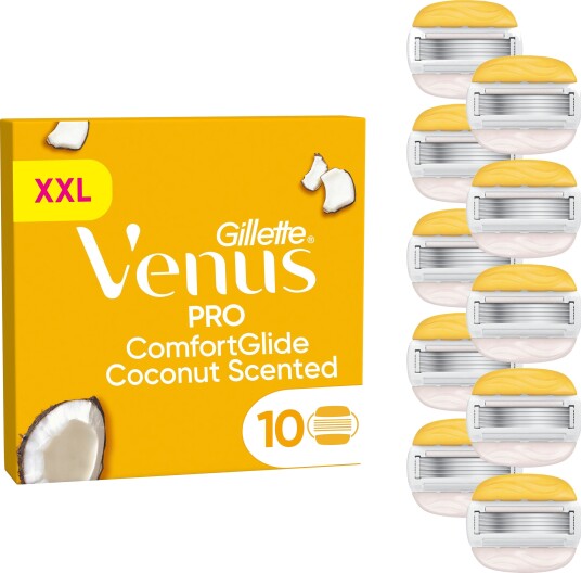 Venus   Gillette Venus Pro ComfortGlide Coconut & Olay Barberblader   Gul/Hvit   10 stk