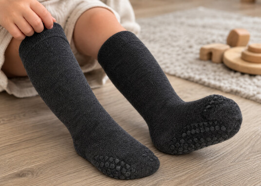 Antiskli krabbesokker i bambus Dark Grey Melange