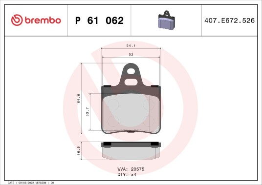 Bremseklosser BREMBO P 61 062 Bremseklosser BREMBO P 61 062