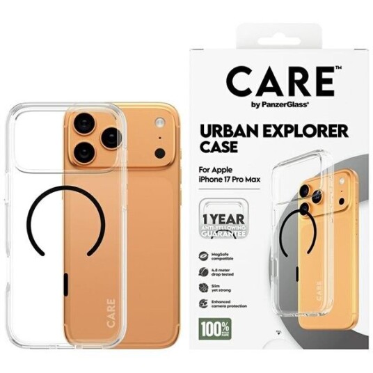 CARE by PanzerGlass Urban Explorer Gjennomsiktig MagSafe Mobildeksel for iPhone 17 Pro Max