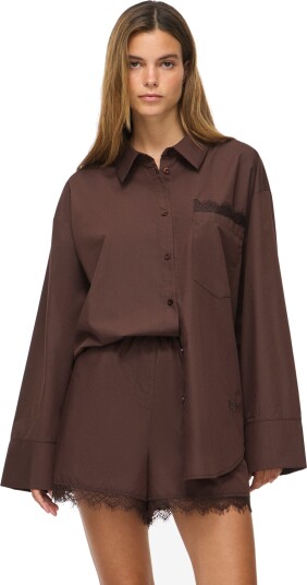NOISY MAY Nmfrida L/S Button Lace Shirt Tnt/17 Brown L