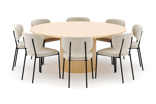 Bark Kopparbo Rundt Spisebord 180 cm med 8 Gemmiano Stoler Hvit Lasert