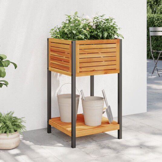 Plantekasse med hylle 45x45x80 cm heltre akasie og stål Plantekasse med hylle 45x45x80 cm heltre akasie og stål