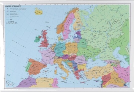 Plakat Europakort 97X67 Cm Lamineret Plakat Europakort 97X67 Cm Lamineret