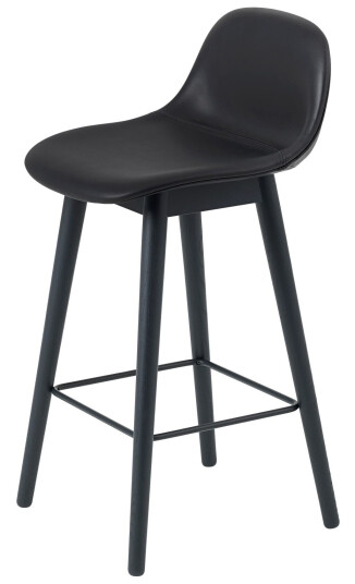 Muuto Fiber Bar Stool W. Backrest Wood Base 65 cm Refine Leather Black / Black