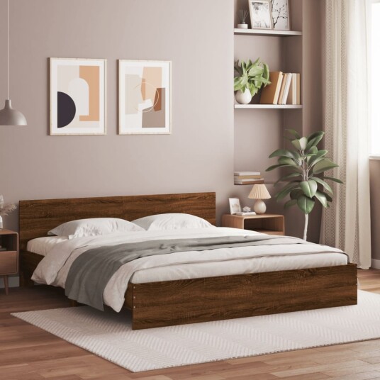 vidaXL Sengeramme med hodegavl og LED brun eik 200x200 cm 8721012248045