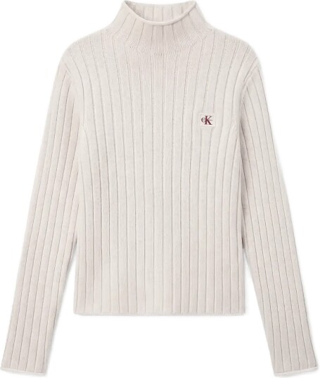 Calvin Klein Jeans Woven Label Tneck Sweater Cream XL