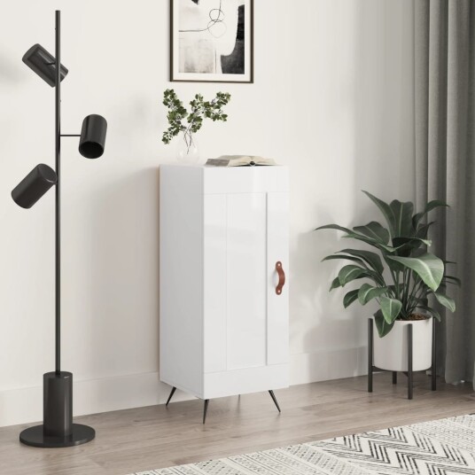 Skjenk høyglans hvit 34,5x34x90 cm konstruert tre