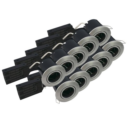 Nordtronic Fast Instal ECO downlight, GU10, børstet aluminium, 10 stk