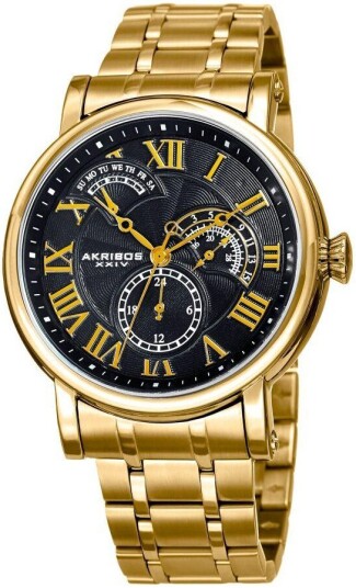 Akribos XXIV Herreklokke AK1001YGB Sort/Gulltonet stål Ø46 mm