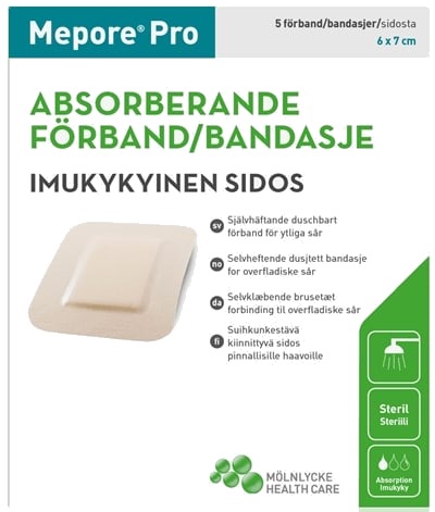 Mepore Pro dusjtett selvheftende kompress Steril 6 cm x 7 cm 5 stk.
