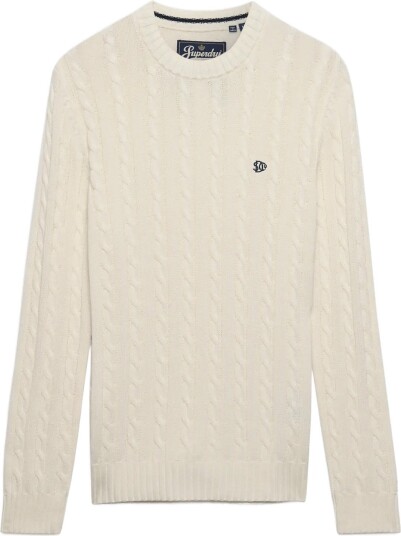 Superdry Cotton Cable Knit Crew - ECRU - 3XL