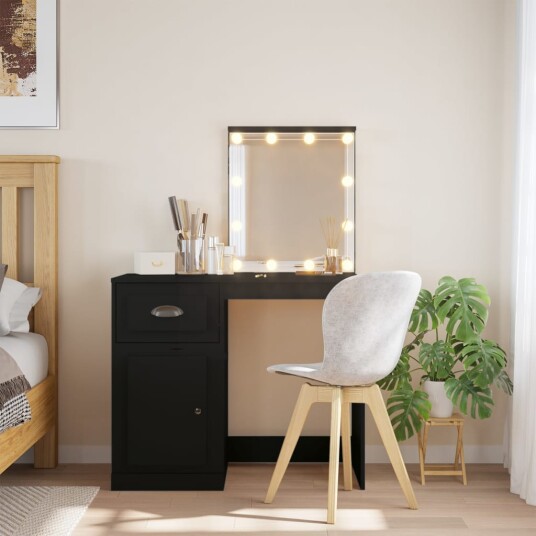 Sminkebord med LED-lys svart 90x42x132,5 cm 8720845437718
