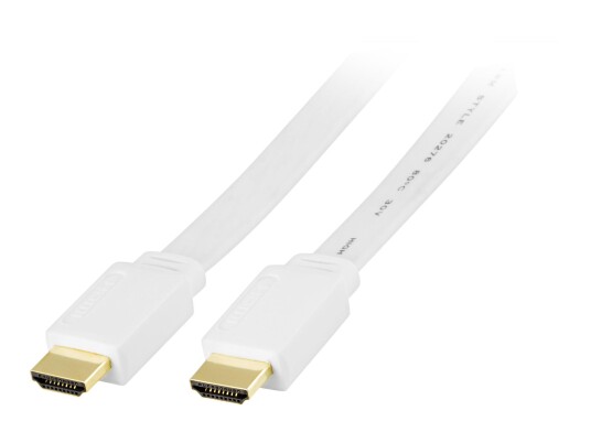 Deltaco 3m HDMI-kabel med Ethernet, Flat, Hvit, Gullbelagt