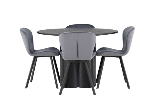 Venture Design Olivia & Lilja spisegruppe Grå/svart 4 stoler & bord 110 cm