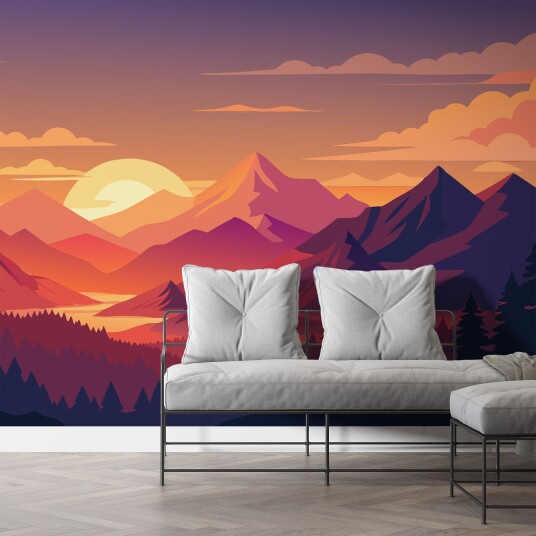 Tapet Solnedgang Fjellandskap