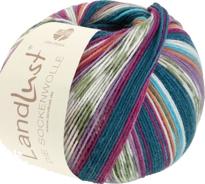 Lana Grossa Landlust Sockwolle Garn 710 Mørk Ecru Mark Petrol Khaki Plomme Orange Orchidy
