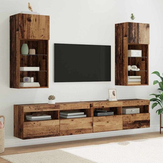 Vegghengte TV skap 2 pcs Gamle tre 40,5 x 30 x 90 cm Vegghengte TV skap 2 pcs Gamle tre 40,5 x 30 x 90 cm
