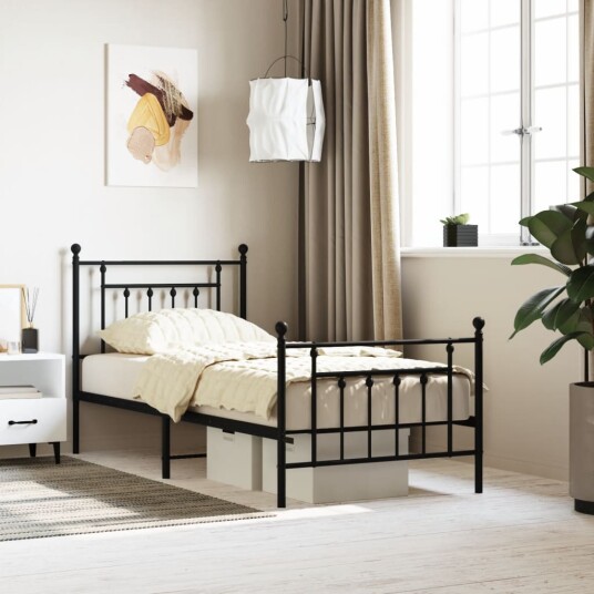 vidaXL Sengeramme i metall med hode- og fotgavl svart 90x200 cm 8720845883287
