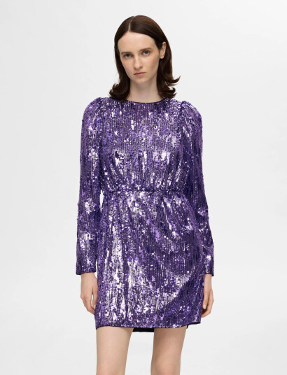 Selected Slfari-Colyn Ls Short Sequins Dress B - Purple - 42