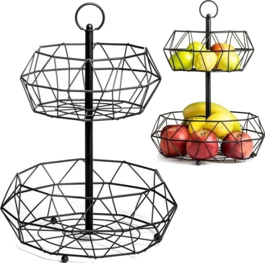 Vilde Fruktkurv I Metall Geometrisk Sort Til Frukt/Grønnsaker 2 Nivåer Vilde Fruktkurv I Metall Geometrisk Sort Til Frukt/Grønnsaker 2 Nivåer