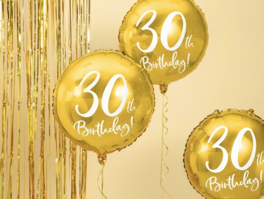 30th Birthday Rund Gullfarget Folieballong 45 cm