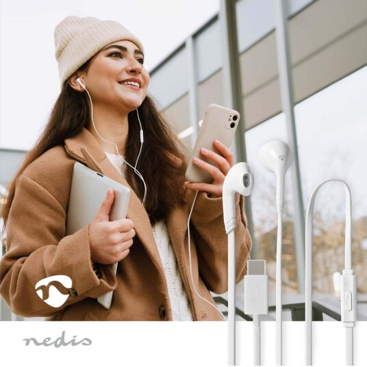 Nedis Kablede Øretelefoner Usb c Kabellengde: 1,20 M Innebygd Mikrofon Volumkontroll Hvit