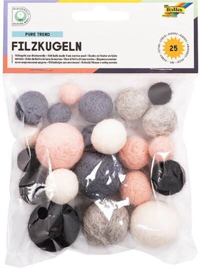 Folia Ullkuler i merinoull 25 stk i fem ulike farger