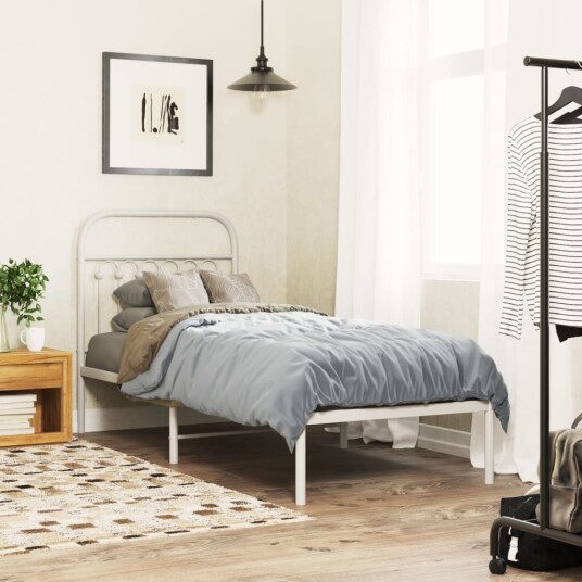  Sengeramme i metall med hodegavl hvit 80x200 cm 8721102645297