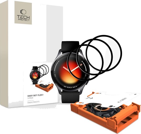 Tech-Protect Easy Set Flex+ 3-Pack Hybrid Glass for Xiaomi Watch 5 Black